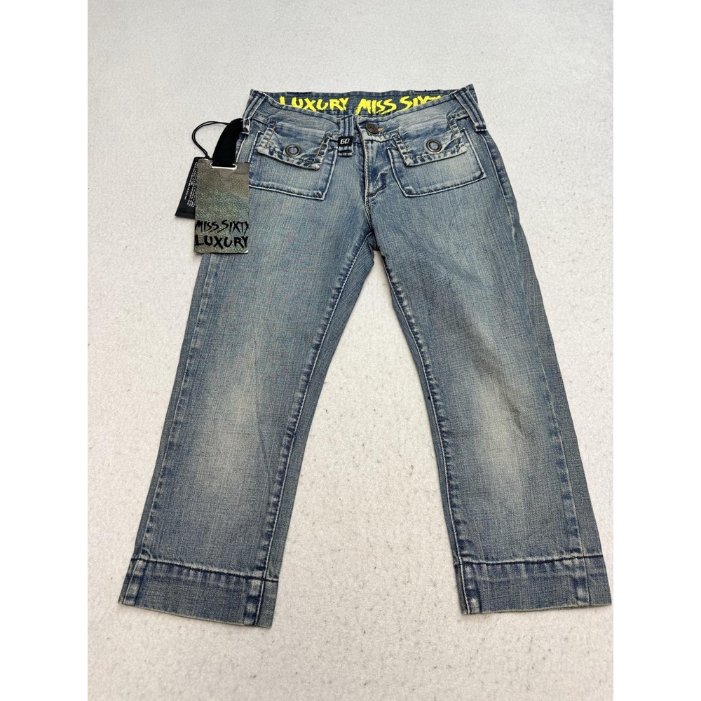 Miss Sixty Jeans Womens 24 Blue Medium Wash Low Rise Capri Crop Denim Azul Logo